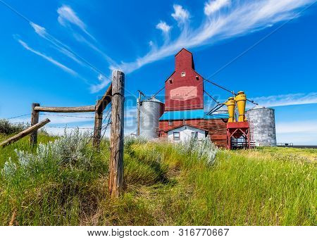 Cadillac, SK/Canada- July 29, 2019: The historic Cadillac grain elevator in Saskatchewan, Canada