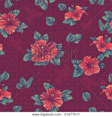 Lilla blomster sømløse mønster med blomster af Hibiscus