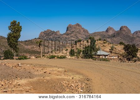 Landscape In Gheralta In Tigray, Northern Ethiopia, Africa. Trip From Axum To Gheralta