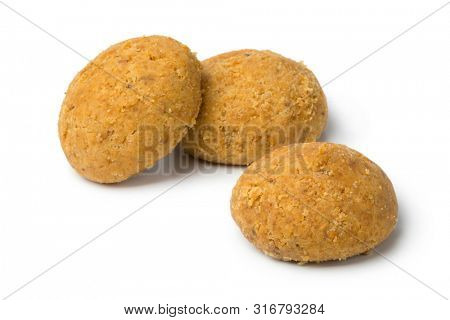 Traditional homemade Moroccan festive ghoriba cookies isolated on white background