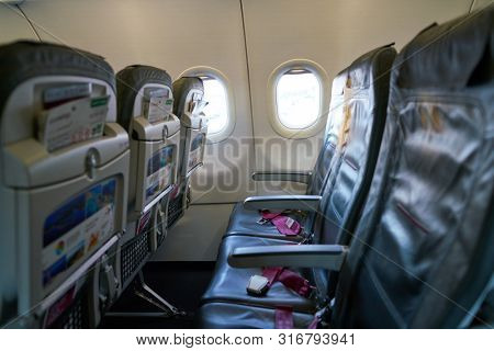 COLOGNE, GERMANY - CIRCA OCTOBER, 2018: interior shot of Germanwings aircraft.