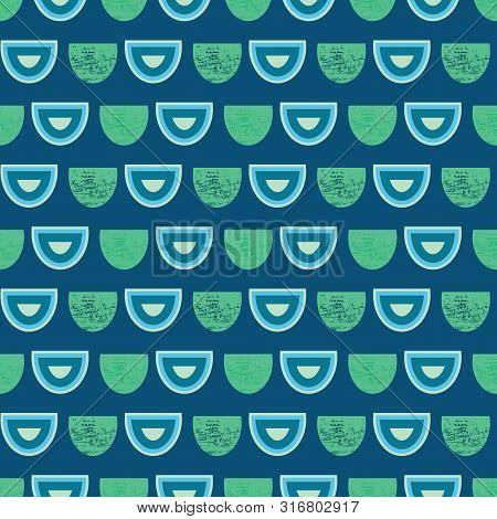 Blue And Green Organic Circular Shapes On Blue Background Seamless Pattern.