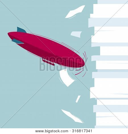 Airships And Documents. Isolated On Blue Background.
