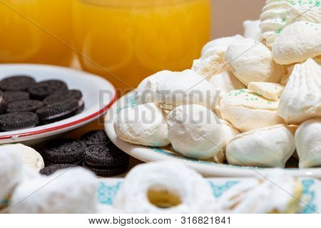 Rich, But A Lot Of Sugar On This Table Of Sweets And Natural Orange Juice
