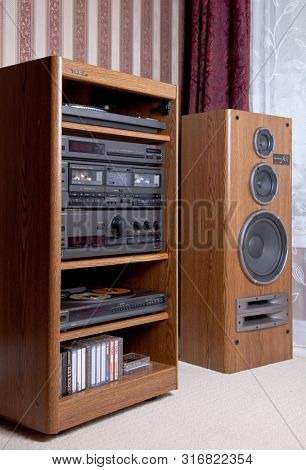 Stereo Audio Components Tower Rack including Speakers