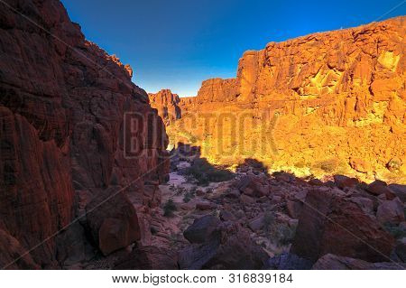 Panorama Inside Canyon Aka Guelta D'archei In East Ennedi, Chad