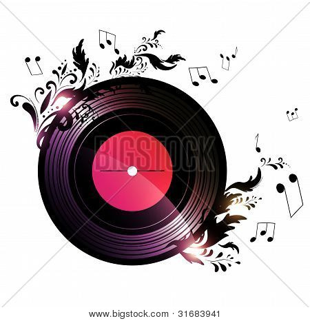 Disco de vinil com decoração Floral música