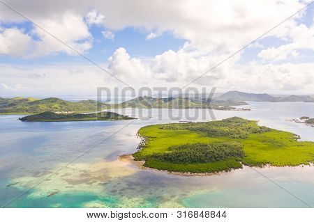Bucas Grande Island, Philippines. Beautiful Lagoons With Atolls And Islands, View From Above. Seasca