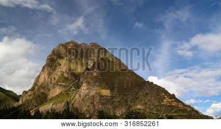 Pinkuylluna, Inca Storehouses At Ollantaytambo Archaeological Site At Cuzco Province, Peru