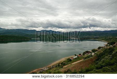 Aerial Panoramic View To Lake Debar In North Macedonia