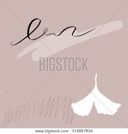 Pastel Brown Background With Branches, Plant Trace And Brush Strokes. Abstarct Digital Collage.