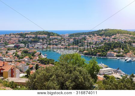 Dalmatian Coastline Panoramic View From Dubrovnik With The Port, Croatia, Europe