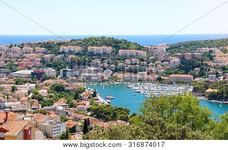 Dalmatian Coastline Panoramic View From Dubrovnik With The Port, Croatia, Europe