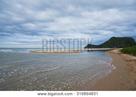 Scene Of Pranburi Beach At Khao Kalok, Pracuab Khiri Khan In Cloudy Day