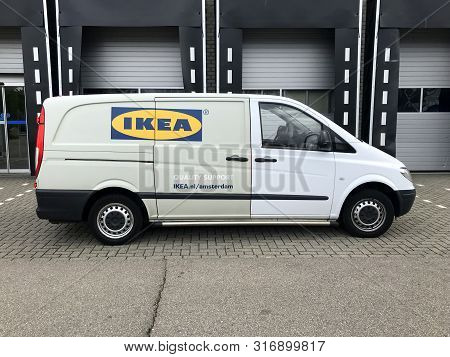 Amsterdam, The Netherlands - August 13, 2019: Ikea Mercedes-benz Vito Service Van. Nobody In The Veh