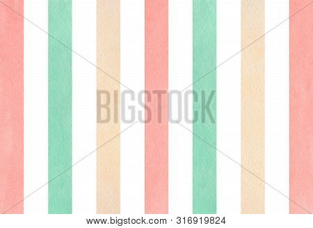 Watercolor Light Pink, Beige And Seafoam Blue Striped Background.