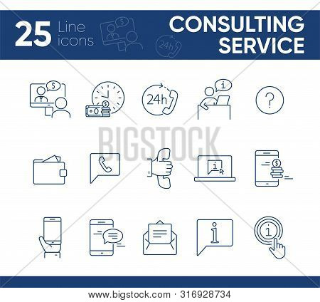 Consulting Service Line Icon Set. Telephone, Video Call, Speech Bubble, Communication. Customer Serv