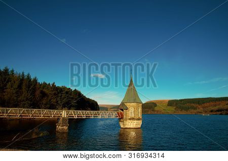 Pontsticill Reservoir Tower And Overspill In Beacons National Park