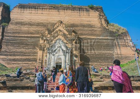 Mingun-myanmar, January 20, 2019 : Unidentified Tourists Come To Visit And Take Photographys At The