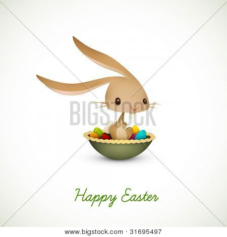 Easter Bunny siedząc w misce pełne kolorowych Eggs| Grafikę wektorową 10 EPS | Warstwy zorganizowane i nazwa