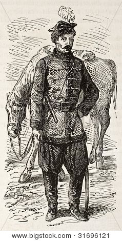 polnische Husaren alt gravierte Porträt. erstellt von Gaildrau, veröffentlicht am l ' Illustration, Zeitschrift unive