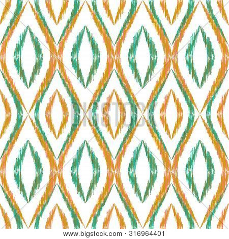Ikat Ogee Seamless Vector Pattern Design. Ethnic Fabric Print Geometric Ikat Pattern. Minimal Ogee S