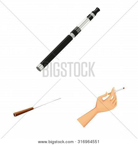Vector Illustration Of Cigarette And Tobacco Symbol. Set Of Cigarette And Nicotine Vector Icon For S