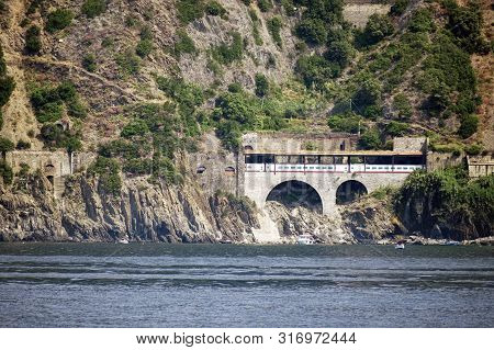 Railway Track In The Rocks To Connect The Famous Villages Of Cinque Terre