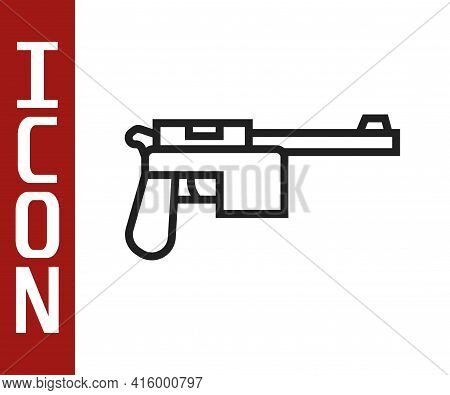 Black Line Mauser Gun Icon Isolated On White Background. Mauser C96 Is A Semi-automatic Pistol. Vect