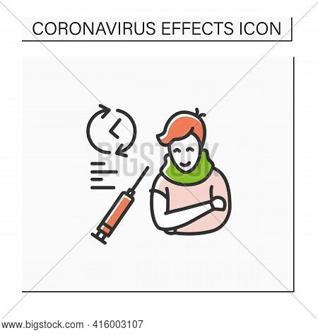Covid Vaccination Color Icon. Person Waiting Vaccine Test Time. Concept Of Drug Trial, Vaccine Produ