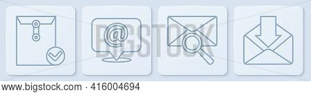 Set Line Envelope And Check Mark, Envelope With Magnifying Glass, Mail And E-mail On Speech Bubble A