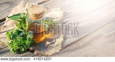Ballota , Black Horehound Fresh Flowers Collected In Meadow And A Ready-made Elexir Or Medicinal Dri