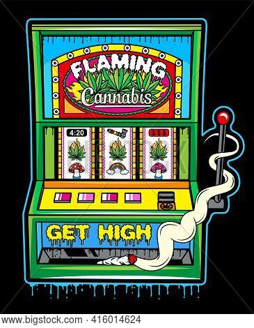 Cannabis Slot Machine. Abstract Vector Poster Illustration.
