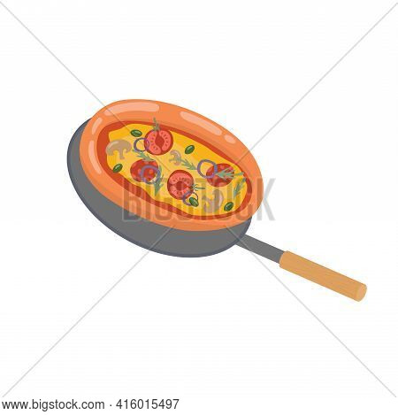 Pizza Illustration For Pizzeria Menu Take Away Box, Delivery And Package. Vector Stock Illustration 