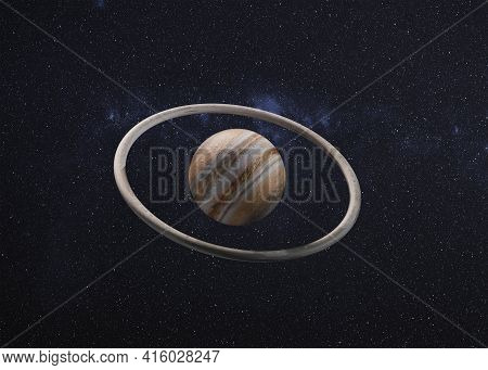 Fantastic Jupiter Planet With Torus Rock Ring Around. 3d Rendered Illustration. Elements Of This Ima