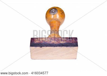 Old Wooden Stamp Used In Offices And Offices. Accessories For Stamping Documents.
