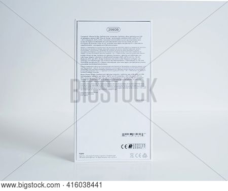 Paris, France - Sep 25, 2018: Side View Of New Cardboard Package Of Latest Apple Computers Iphone Xs