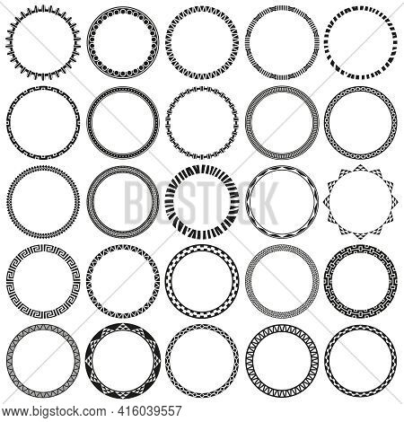 Collection Of African Decorative Ornamental Round Border Frames. Ideal For Vintage Label Designs.