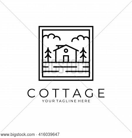 Cottage House Line Icon Logo Vector Symbol Illustration Design, Minimal Cabin Logo Design