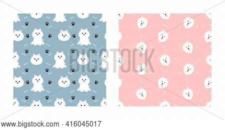 Set Character Seamless Pattern Animal Of Cute Samoyed Dog Can Be Used As Designs Wallpapers Or Backg