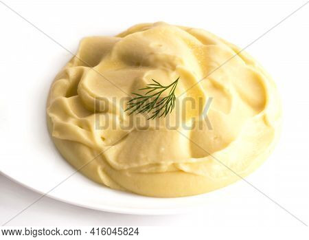 Isolated Mashed Potatoes On The White Plate