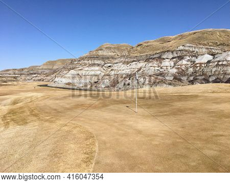 Beautiful Vistas Of A Golf Course In The Badlands Surrounded By Canyons, Hoodoos, Coulees And Mounta