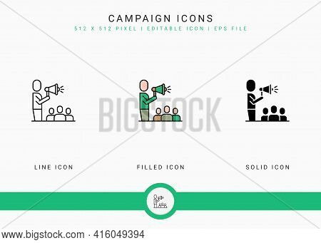 Campaign Icons Set Vector Illustration With Solid Icon Line Style. Government Public Election Concep