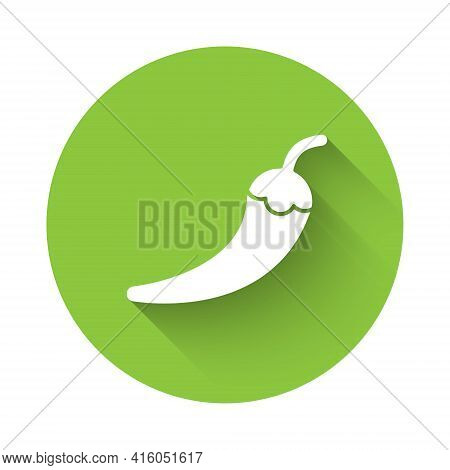White Hot Chili Pepper Pod Icon Isolated With Long Shadow. Design For Grocery, Culinary Products, Se
