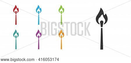 Black Burning Match With Fire Icon Isolated On White Background. Match With Fire. Matches Sign. Set 