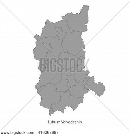 Vector Illustration Administrative Map Of Poland. Lubusz Voivodeship Map With Gminas
