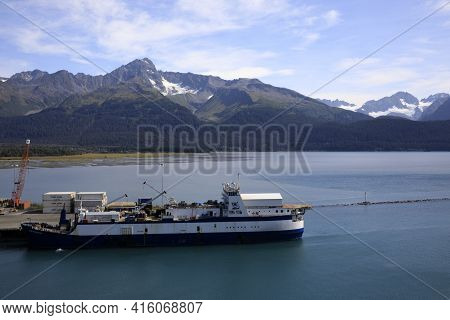 Seward, Alaska / Usa - August 08, 2019: Seward Port View From Cruise Ship Deck, Seward, Alaska, Usa