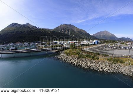 Seward, Alaska / Usa - August 08, 2019: Seward Port View From Cruise Ship Deck, Seward, Alaska, Usa