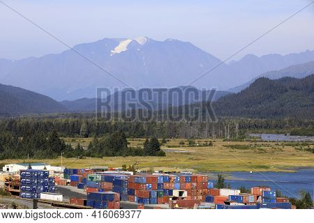 Seward, Alaska / Usa - August 08, 2019: Containers In Seward Port, Seward, Alaska, Usa