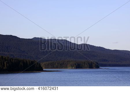 Juneau, Alaska / Usa - August 08, 2019: View From Ship Cruise Deck Near Juneau, Juneau, Alaska, Usa